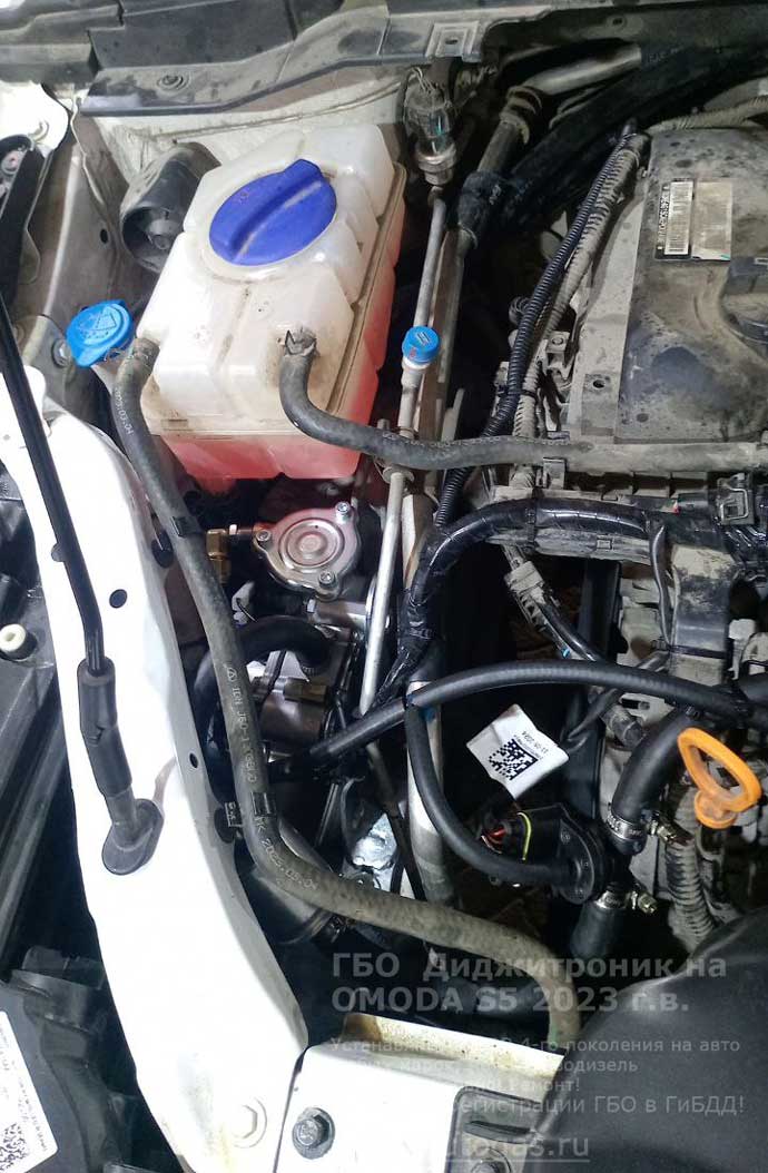детали ГБО Диджитроник, установка на Омода S5 2023 г.в., 1.5 л., 117 л.с., с пробегом 45 311 км., ВЗУ в лючке бензобака, тороидальный баллон 54 литра в багажнике, в нише для запасного колеса, Нижний Новгород, Дзержинск