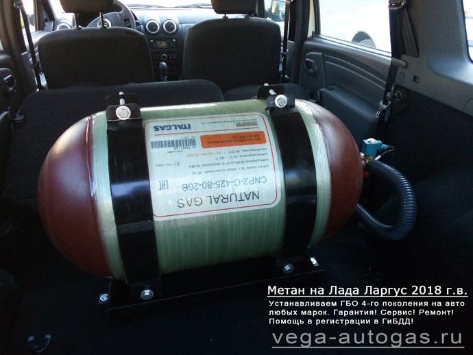 80-литровый цилиндрический баллон (тип 2) в багажнике Установка ГБО Метан ОМВЛ на Лада Ларгусs 2018 г.в., 106 л.с., и  Нижний Новгород, Дзержинск
