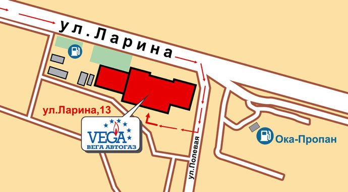 схема проезда к филиалу Вега Автогаз в Нижнем Новгороде на улице Ларина 13